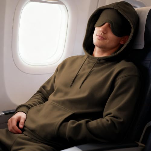 Ainangua Mens Oversized Pullover Essentials Hoodie with Eye Mask Built In Comfor Airplane Mode Travel Sleep Wearable Blanket - color: Brown, size: XX-Large