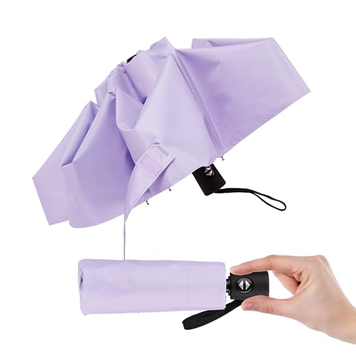 Automatic Mini Travel Umbrellas for Rain/Sun, Small Lightweight Folding Auto Open/Close Windproof Compact Umbrellas for Women Men, Fits Car & Backpack - color: Purple