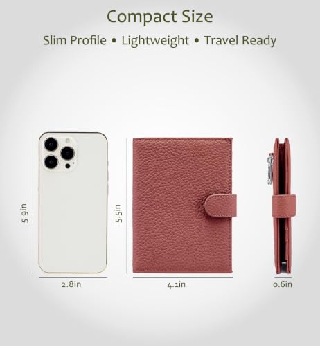 Slim RFID Leather Passport Wallet for Women, Gift Box Ready - color: Brick Red