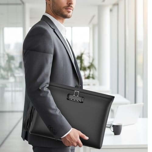 5200℉ Fireproof Document Bag with Lock,Money Pouch,14.6"x10.5" - color: Black, size: 14.6"x10.5"