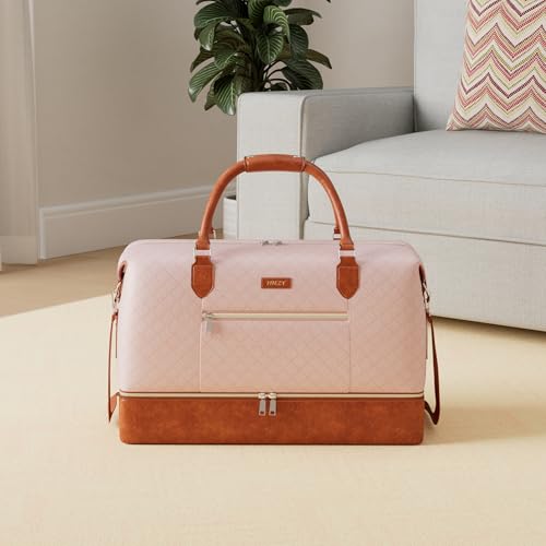 ITIEZY Weekender Bag for Women 21.5" Travel Duffel Large Carry On Bag 3PCS - color: 3-Pink