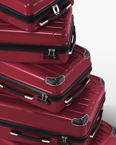 Coolife Luggage Set, Lightweight and Durable Hardshell,5 Pcs, wine wind new - color: wine wind new, size: 5 piece set