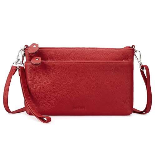 befen Genuine Leather Wristlet Clutch Wallet Purses with RFID Blocking - color: Fire-engine Red