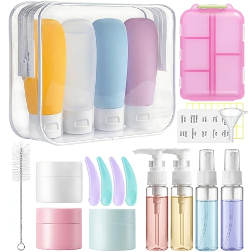 20 Pack Travel Bottles for Toiletries with Pill Case - color: Multi Color a