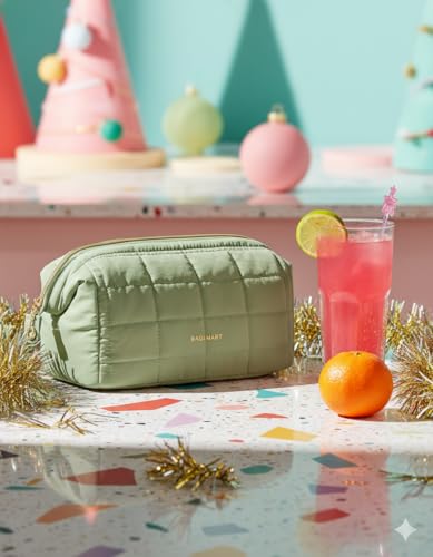 BAGSMART Makeup Bag Travel Toiletry Bag, Wide-open Zipper Pouch, Sage Green - color: 14-Sage Green