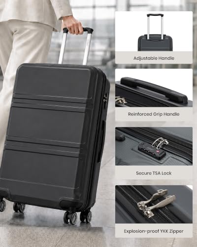 Kono 28 Inch Luggage Expandable Suitcase with Spinner Wheels TSA Lock - color: Grey, size: 28-inch Large-checked