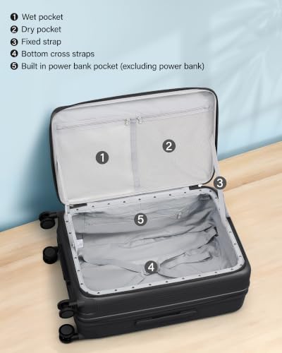 Hanke Top Opening 24" Medium Suitcase Expandable Hard Shell Jet Black - color: Jet Black, size: 24 Inch EXT