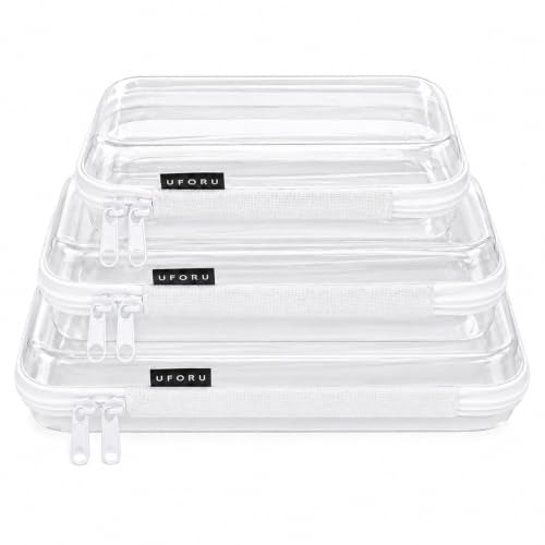 UFORU 3 PCS Clear Hard Shell Zipper Case, Diaper Bag Organizer Pouches | Heavy Duty, Water-Resistant, Dust-Proof Protection, 3 Sizes for Versatile Storage, Smooth Dual Zippers, Portable Design - size: SML