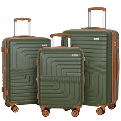 Romswi 3 Piece Luggage Sets, Expandable PC+ABS Hardshell Suitcase Set with TSA Lock YKK Zipper and Dual Spinner Wheels, Large Checked Travel Suitcases, 20/24/28 Inch, Olive Green - color: Olive Green, size: 3-Pcs Set (20"/24"/28")