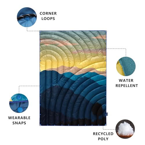Puffy Camping Blanket,Large Camp Blanket Outdoor Camping Quilt Waterproof - color: Blue Mountains, size: 52x75"