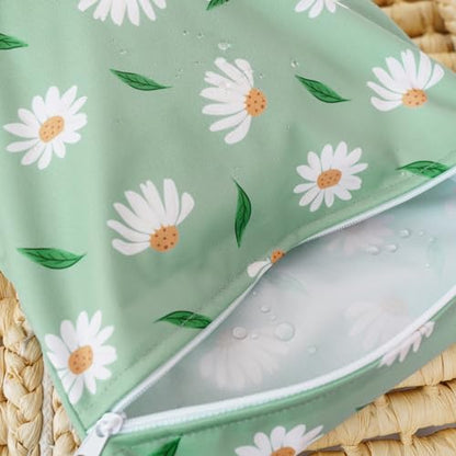 Happy Flute 3 Set Wet Bag Storage Bag Zipper Waterproof Washable for Baby - color: Daisy