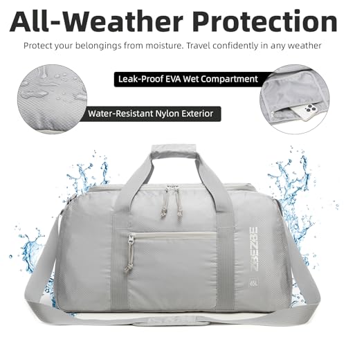 Foldable Travel Duffel Bag 65L, Large Capacity Bag for Trips - color: Light Gray, size: 65L