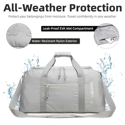 Foldable Travel Duffel Bag 65L, Large Capacity Bag for Trips - color: Light Gray, size: 65L