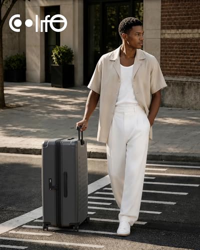 Coolife Expandable Luggage with TSA Lock Large Checked Grey - color: Grey, size: 29 Inch-EXT