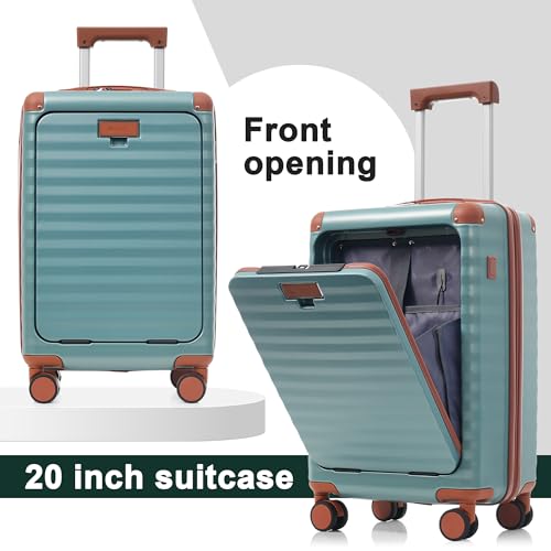 Merax Hardside Luggage Set,5 Piece Front Opening Suitcase Set.blue green - color: Antique blue green, size: 5 Piece(20/24/28/DB/TB)