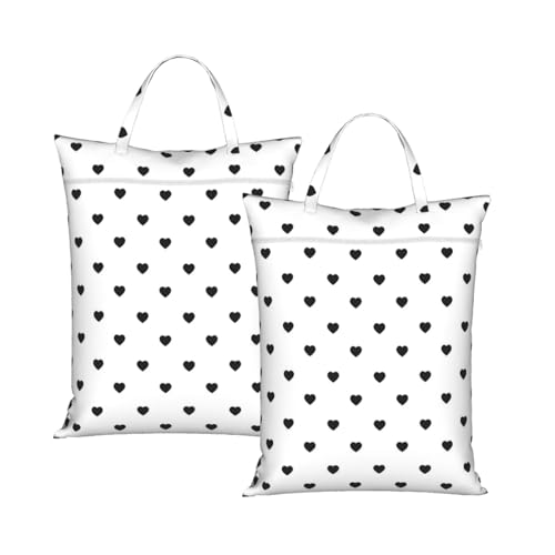 "black and white heart polka dot 2-Pack Travel Laundry Bags for Dirty Clothes- Large Waterproof Laundry Tote, Wet & Dry Use, Reusable Foldable Carry Handles for Vacation, Gym & Dorm" - color: Black And White Heart Polka Dot