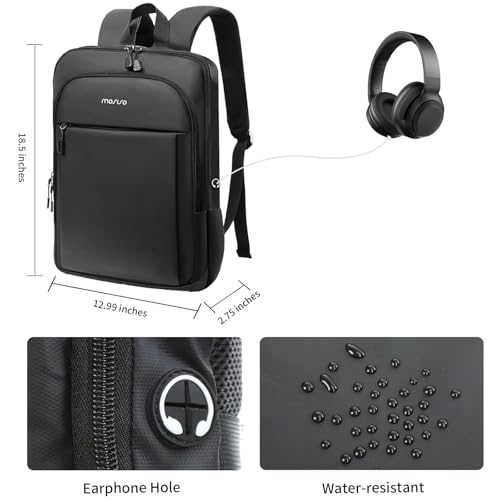 MOSISO Laptop Backpack for Men, Slim Lightweight Compact Computer Backpack - color: Black