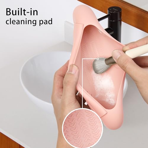 Makeup Brush Holder Magnetic closure Make Up Brushes Organizer Silicone Makeup Bag Travel Essentials (Pink) - color: Pink
