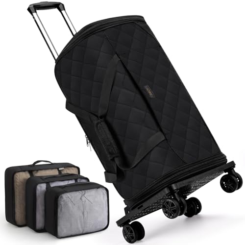 Rolling Garment Bag for Travel, 50L Duffle Bag with Shoe Compartment, 4pcs - color: Black