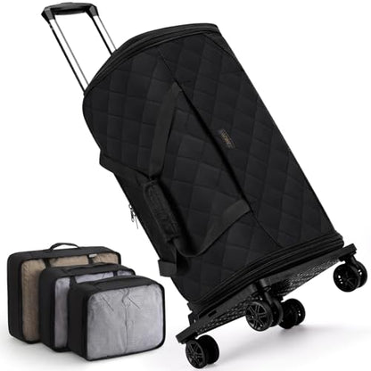 Rolling Garment Bag for Travel, 50L Duffle Bag with Shoe Compartment, 4pcs - color: Black