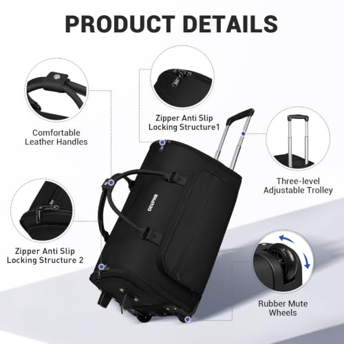 DEVPNR Rolling Garment Bags for Travel 59L, Black - color: Black