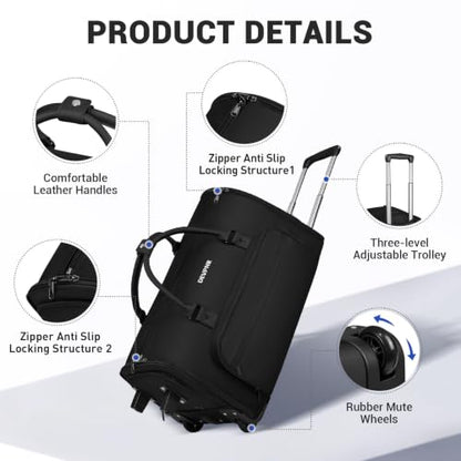 DEVPNR Rolling Garment Bags for Travel 59L, Black - color: Black