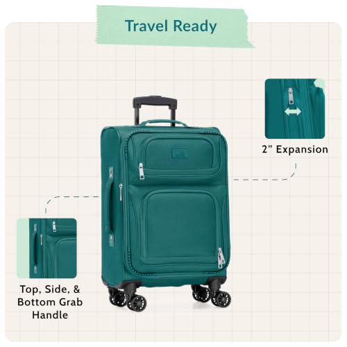 U.S. Traveler Rio Lightweight Softside Rolling Carry-on Suitcase, 4-Wheel Single, Teal - color: Teal, size: 22"