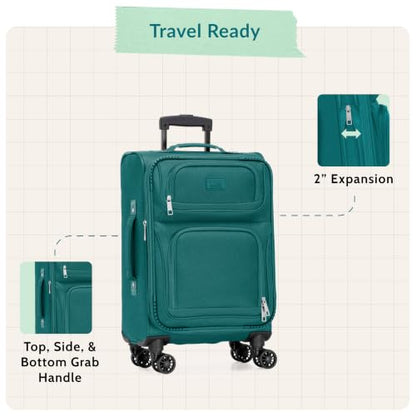 U.S. Traveler Rio Lightweight Softside Rolling Carry-on Suitcase, 4-Wheel Single, Teal - color: Teal, size: 22"