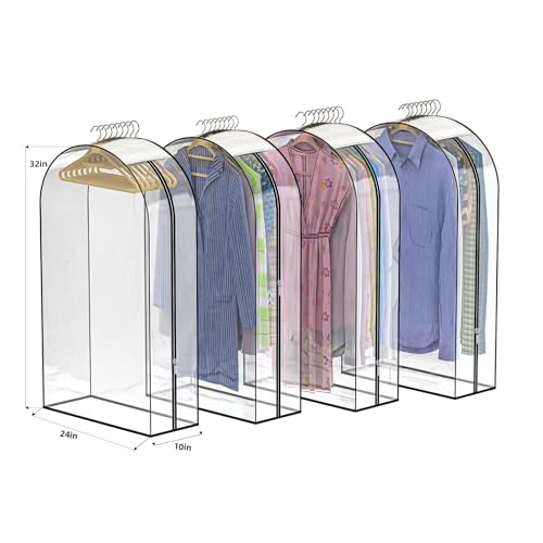 Clear Garment Bags for Hanging Clothes, 4-Pack, 32" - color: Full Clear, size: 32 inch