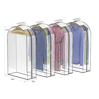 Clear Garment Bags for Hanging Clothes, 4-Pack, 32" - color: Full Clear, size: 32 inch