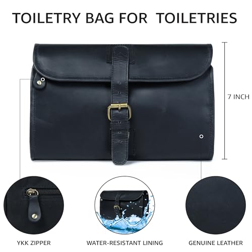 LEATHER VILLAGE Hanging Leather Toiletry Bag for Men, Dopp Kit, Black - color: Black