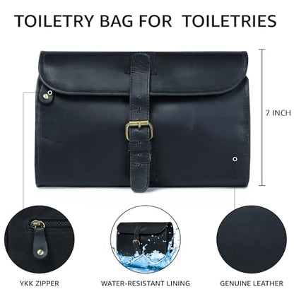LEATHER VILLAGE Hanging Leather Toiletry Bag for Men, Dopp Kit, Black - color: Black