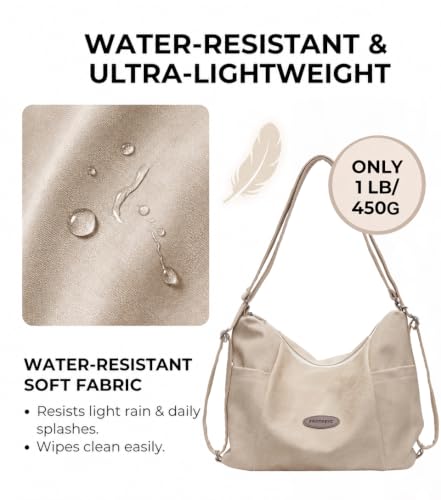 Convertible Backpack for Women, 3-in-1 Shoulder Crossbody Hobo Bag - color: Khaki