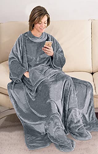 Catalonia Classic Wearable TV Blanket, Super Soft Warm Cozy Body Blanket, Reversible Lightweight Fuzzy Lounging Blanket
