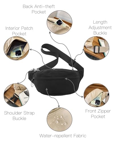 Fanny Pack Belt Bag, Water-Resistant Nylon Crossbody with Adjustable Strap - color: Green