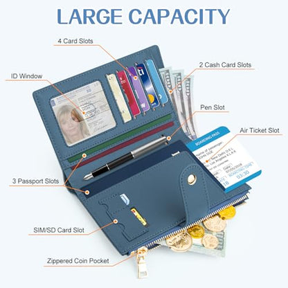 Passport Holder for Travel RFID Blocking Passport Wallet Cover - color: Blue