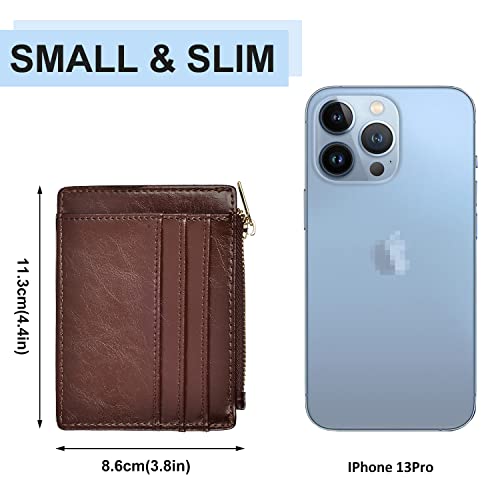 woogwin Slim RFID Credit Card Holder for Women Mini Front Pocket Wallet Purse With Keychain - color: Oil Coffee