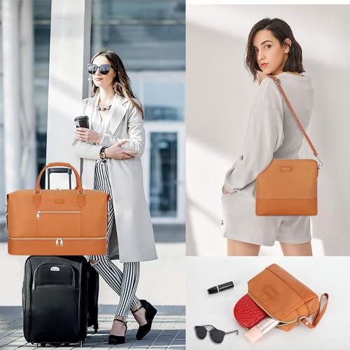 ITIEZY Weekender Bag for Women 21.5" Travel Duffel Large Carry On Bag 3PCS - color: 7-Brown, size: Large