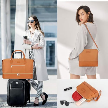 ITIEZY Weekender Bag for Women 21.5" Travel Duffel Large Carry On Bag 3PCS - color: 7-Brown, size: Large