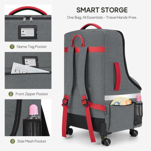 RAINSMORE Padded Car Seat Travel Bag for Airplane with Spinner Wheels - color: Grey