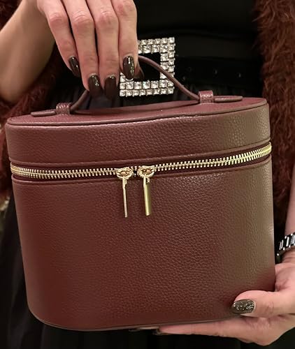 JAZD Vanity Case Makeup Bag with Removable Organizer Divider, Travel Toiletry Cosmetic Organizer for Women - color: BURGUNDY