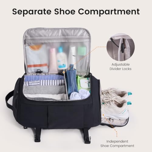 LOVEVOOK Travel Backpack for Women Men,TSA Carry On Luggage with Shoe Pouch - color: Black