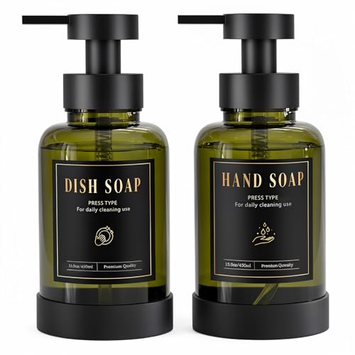 Luxspire Foaming Soap Dispenser 15oz Hand Soap Bottle, Olive Green, 2 Pack - color: Olive Green