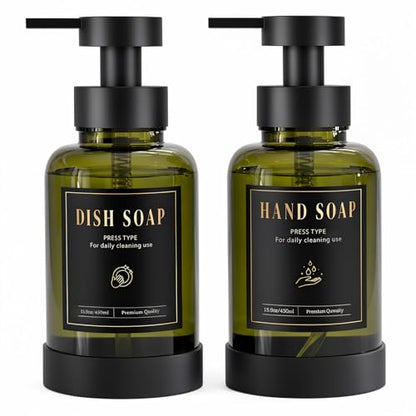 Luxspire Foaming Soap Dispenser 15oz Hand Soap Bottle, Olive Green, 2 Pack - color: Olive Green