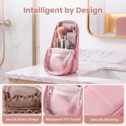 RSRSLEII Small Standing Makeup Bag, Wipe-Clean Brush Holder (03Pink) - color: 03Pink