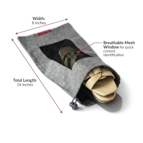 LeanTravel Shoe Bags with Mesh Window, Drawstring Cord Lock, Set of 6, Grey