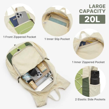 G4Free 20L Lightweight Packable Hiking Backpack for Women Men - color: Beige+lime Green+forest Green