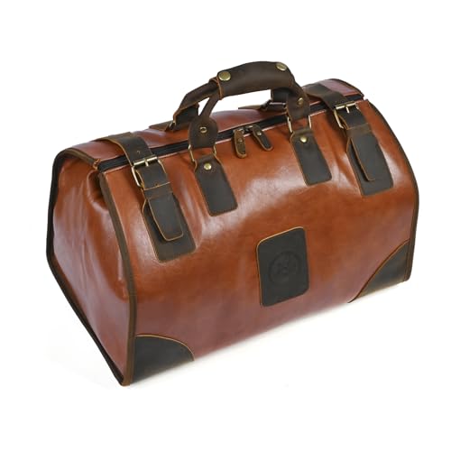 Canvas + Leather Travel Luggage Tote Duffle Gym Suitcase Weekender Overnight Bag For Men Male FB8151 (8151-Coffee) - color: 8151-pu-red Coffee