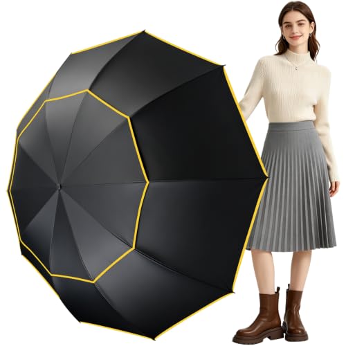 Kalolary 55/62 Inch Large Golf Umbrella UV Protection Compact Umbrella - color: Black