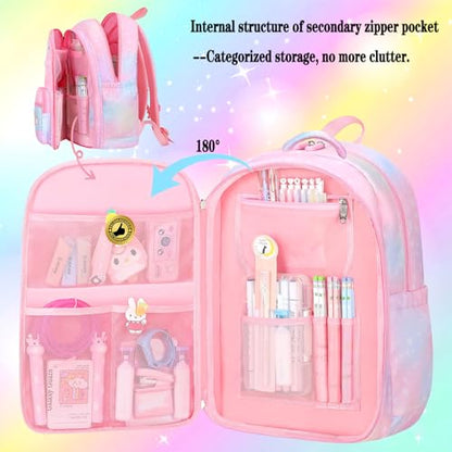 Jcobvig 3Pcs Girls Rainbow School Backpack with Lunch Bag for Elementary - color: Purple, size: Large